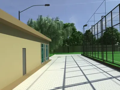 Stadium soccer field with grass and trees 3D model