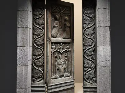 Ancient Italian medieval church door Low-poly 3D model