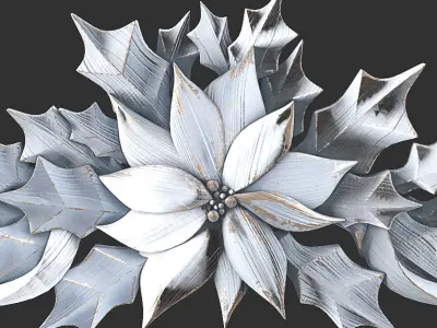 leaves christmas wreath with flowers and 3D print model