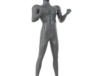 Gray male mannequin stands with clenched fists 145 3D model