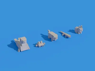Low Poly Animals Seal Crab Rabbit Low-poly 3D model