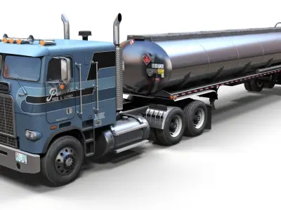 Freightliner cabover fuel trailer Low-poly 3D model
