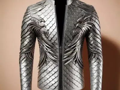 Luxury Dragon Scale Jacket 3D Silver Wings Gothic Design Low-poly 3D model