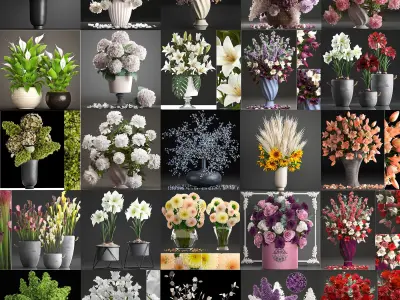 collection of bouquets 33 pieces 3D model