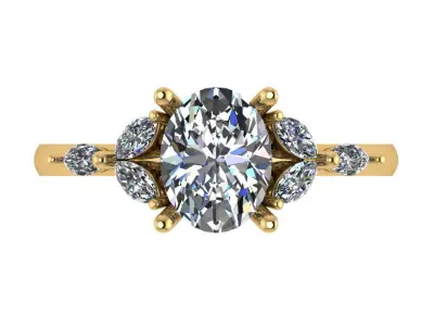 Oval shape prong ring with three marquise shaped stones on sides 3D print model