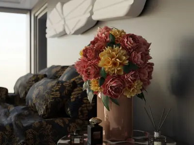 Bouquet of flowers peonies in a vase 3D model