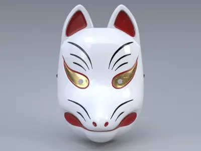 Japanese Kitsune mask Low-poly 3D model