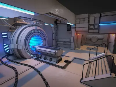 Sci Fi Interior Room of Spaceship Laboratory Low Poly  3D Model Low-poly 3D model