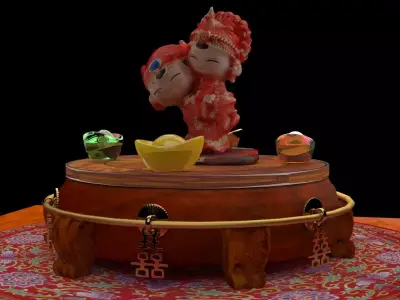 Chinese wedding couple doll figure  3D model