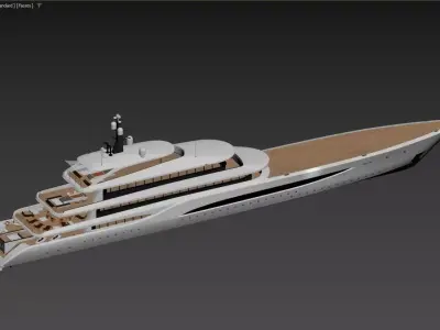 Modern Luxury Megayacht with Teak Decks Multi-Level 3D model