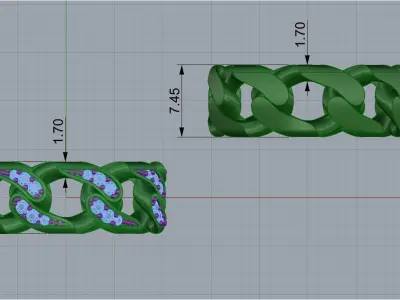 Diamond Cuban Ring  and Cuban ring without diamond 3D print model
