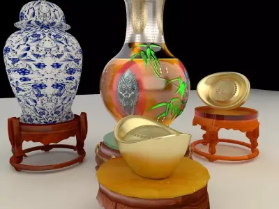 Chinese display stand with vase  3D model