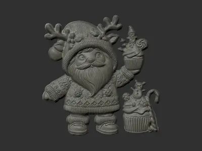 little santa with cup cake  3D print model