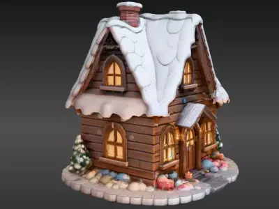 Winter House 3D Model Christmas Decoration  Low-poly 3D model
