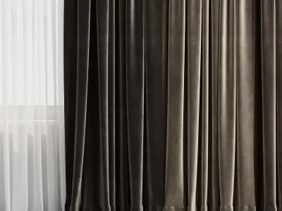 Curtain with rod 001 brown curtain HBH Low-poly 3D model