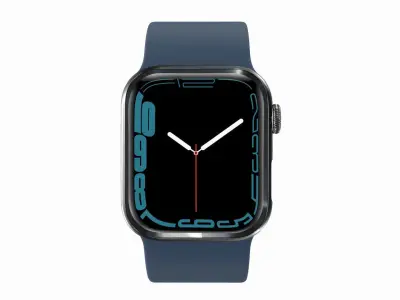 Apple Watch 7- Silver Stainless Steel Case Abyss Blue Sport Band Low-poly 3D model