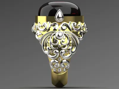 Two-tone ring with agate stone model Islamic design gr0105 3D print model