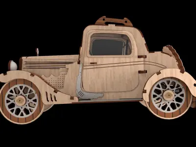 Wooden retro car 3D model