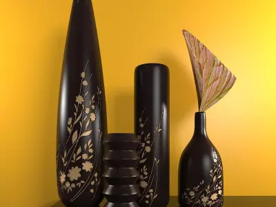 decorative wooden vases 3D model