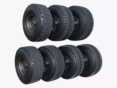 Vehicle Wheels 7 Pieces Set M1 3D model