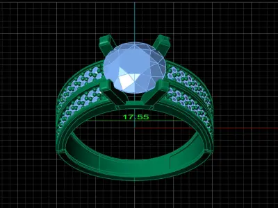 STL 3DM Print Ready Women Diamond Ring Lightweight Printable  3D print model 11