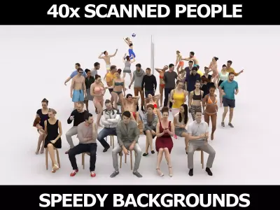 40x  Crowds Scanned Beach Sport Casual Sitting People  Low-poly 3D model
