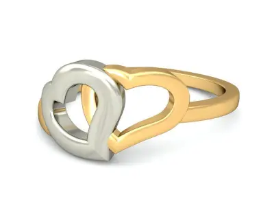 Ring - 2 1 two heart gold and gold 3D print model