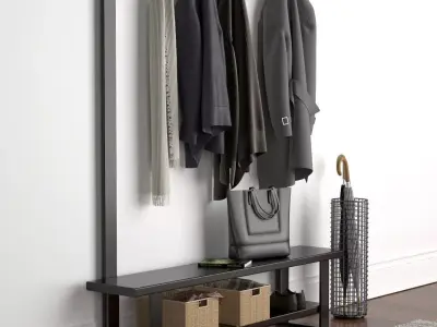 Hallway coat rack with clothes hanging 3D model