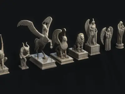 Mystical Statues Collection Low-poly 3D model