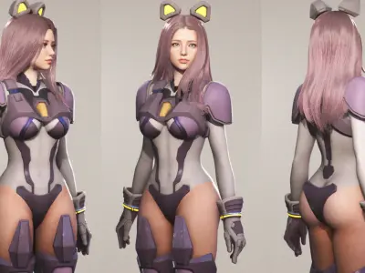 F2 Cyber Girl Celeste - Rigged Animated Modular Game Character Low-poly 3D model