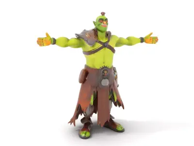Green Orc Warrior Model Pack with Armor and Accessories Low-poly 3D model