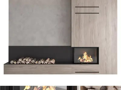 Decorative wall with fireplace set 16 3D model