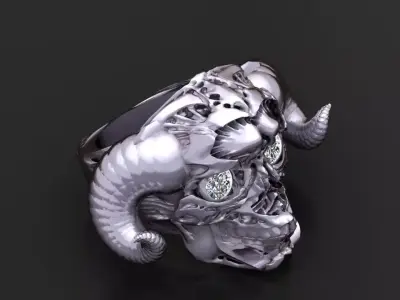 Gold ram skull ring 3D printable model   3D print model
