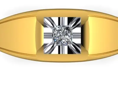 Princess Cut Mens Solitaire Ring Wedding Band Classic  3D print model