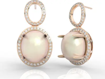  Diamond Halo Pearl Studs Earrings 3D print model
