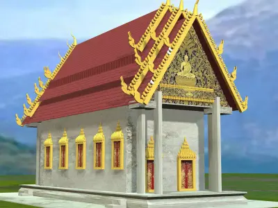 monastery buddhist temple in thailand 3D model
