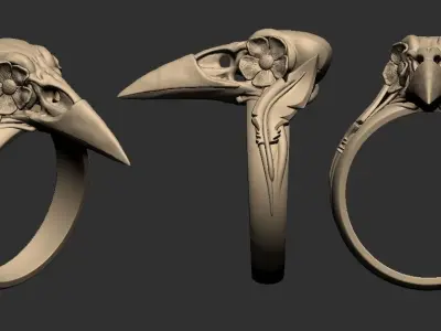 Skull crow ring 3D print model