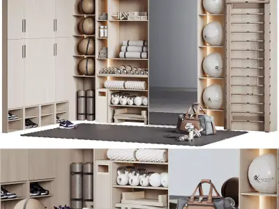 Home Gym Wall Rack with Equipment 05 3D model