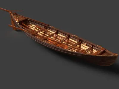 Chinese wooden boat   Low-poly 3D model