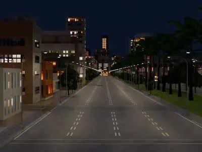 3x3 km Blender City Downtown Skyscraper Street 15 - NIGHT Low-poly 3D model