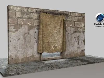 Seamless old curtain animations Low-poly 3D model