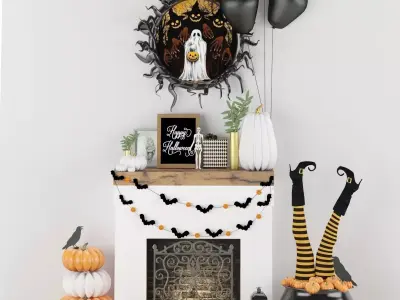 Halloween decor set 3D model Low-poly 3D model