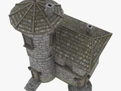 low poly bilding3 stone castle with roof Low-poly 3D model