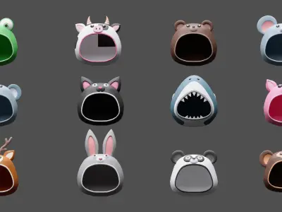 Cartoon penguins in animal costumes Low-poly 3D model