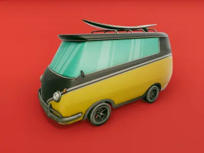 Surfer Van with Cartoon Style Option Low-poly 3D model