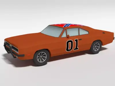 Low Poly Cartoon Dodge Charger 1969 - General Lee Car Low-poly 3D model