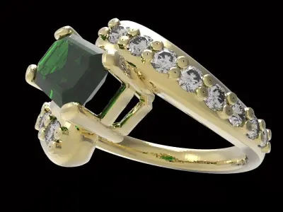 crossed arms ring emerald cut gem with diamonds  3D print model