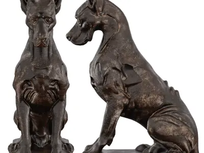 Wooden Dog Statue - Abstract Guard Dog Sculpture  3D model