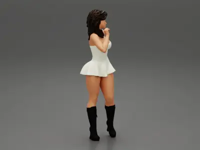 Youn girl wearing mini skirt dress and boots hand on hip 3D print model