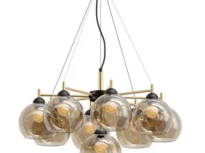 ETNAA chandelier with six glass globes hanging from gold meta... 3D model